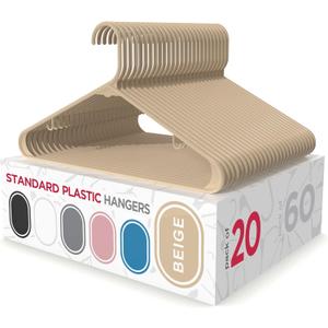 Sharpty Plastic Hangers Clothes Hangers for Clothing, Closet, Coats & Shirts - Durable & Space Saving - for Everyday Standard Use, Room Essentials & Basics - 20 Pack - Beige