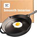 Greater Goods 12" Cast Iron Skillet, Smooth Surface, Nonstick-Like Release