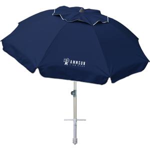 AMMSUN 7ft Beach Umbrella with Sand Anchor Sand Screw, Tilt, Windproof, Sun Protection,UPF 50+ Silver Coating Inside and Telescoping Pole for Outdoor Patio (Solid Navy)