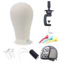 Eerya 21-24 Inch Canvas Block Head Set for Wig Display Making Hair Weave and Styling Mannequin Head with Mount Hole C Stand, Styling Hair Clips, T Needle, C Needles, Thread, Lace Wig Caps (22 Inch)