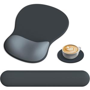 Mouse Pad with Wrist Rest, 3-in-1 Premium Lycra Fabric Memory Foam Ergonomic Wrist Support for Keyboard, Laptop & Desktop, Pain Relief Mousepad with Non-Slip PU Base for Office & Home (Gray)