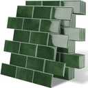 Thick Green Peel and Stick Backsplash Subway Tile 3D Brick Self Adhesvie Wall Tiles for Kitchen Bathroom (10-Sheet, 12"12")