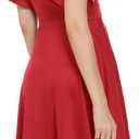 Women's Cocktail Dress Wrap V Neck Ruffle Short Sleeve A Line Work Formal Wedding Guest Midi Dress with Pockets (Red, S)
