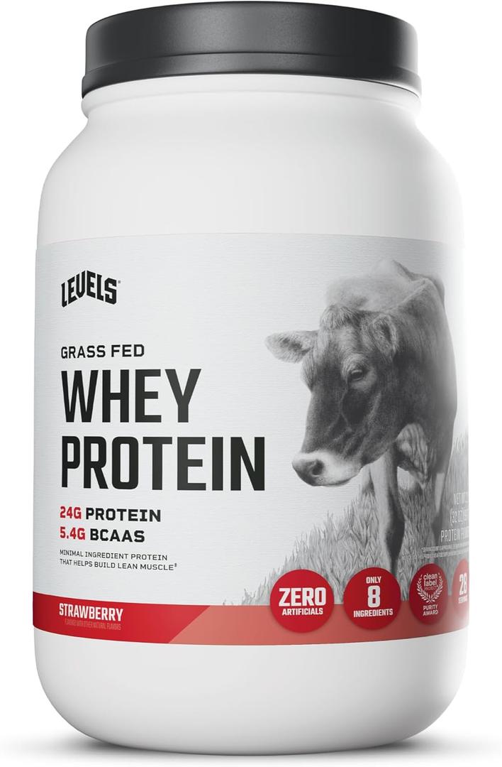 Levels Whey Protein Powder, No Artificial Ingredients, Strawberry, 2LB (EXP 05/13/28)