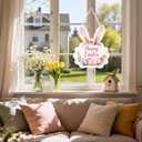 Easter Wreath for Front Door, Happy Easter Bunny Decor - Wooden Welcome Sign with Rabbit Shaped Design, Spring Wall Hanging for Indoor Outdoor Home Door Wall Fireplace Decorations (12x10in)