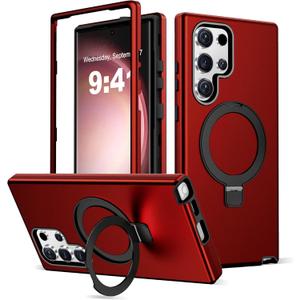 for Samsung Galaxy S23 Ultra Case with Magnetic Ring Stand [Compatible with Mag-Safe][Military Grade Drop Protection][Build in Kickstand] Shockproof Galaxy S23 Ultra Phone Case 6.8",Red
