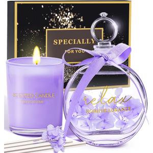 Mothers Day Gifts for Mom Daughter, Birthday Valentines Christmas Stocking Stuffer Gift Box for Women Wife Girlfriend Sister Best Friends Teachers, Violet Candle Gift Set, Self-Care Gifts for Her