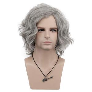 VGbeaty Old Men Short Bob Curly Gray Wig Halloween Cosplay Anime Costume Party Wig