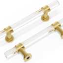 Peaha 10 Pack Acrylic Cabinet Pulls Kitchen Cabinet Handle Gold Dresser Drawer Pull Brushed Brass Cabinet Hardware, 3-1/2in Hole Center, 5-9/10 Inch Overall Length