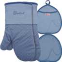 Yutat Silicone Oven Mitts - Oven Mitts and Pot Holders Sets Made of Non-Slip & BPA-Free Silicone, High Heat Resistant 500 Degrees, Perfect for Kitchen Cooking Baking BBQ, 4Pcs Set, Sky Blue