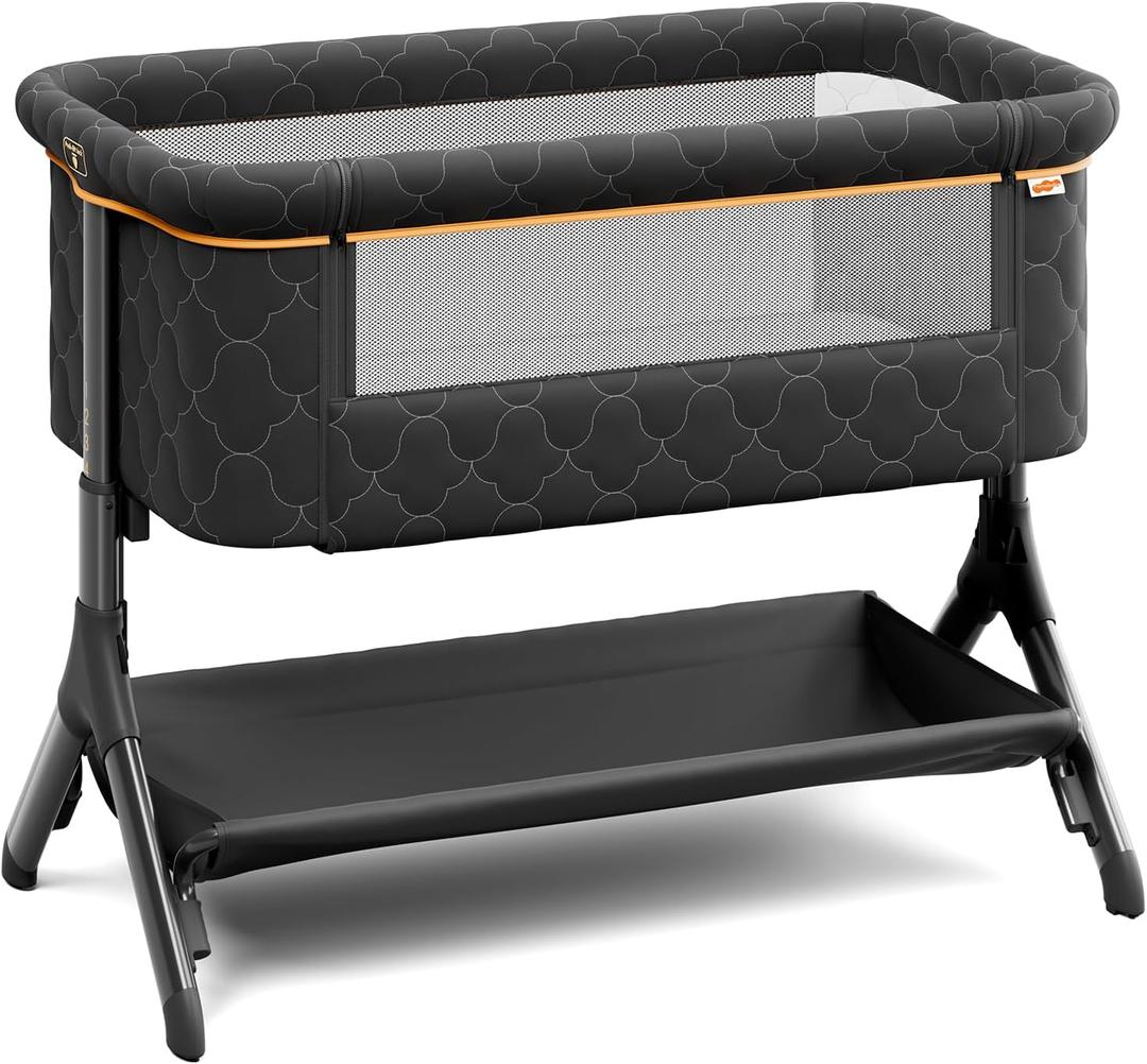 Pamo babe Bedside Bassinet for Baby, 3-in-1 Foldable Travel Bassinet with Wheels, Portable Baby Bassinet Adjustable Height, Storage Bag, Baby Bedside Sleeper Ideal Gift for Newborn Parents (Grey), 37"L x 21"W x 31"H