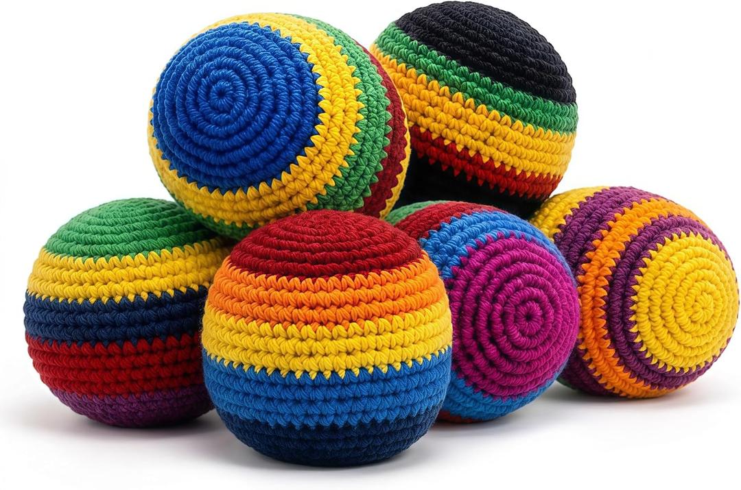 4-Pack Hacky Handmade Knitted Footbag - Colorful Crochet Sack Set, Premium Woven Kick Ball for Beginners and Experts, Professional Pellet Filled Juggling Ball Toy for All Ages