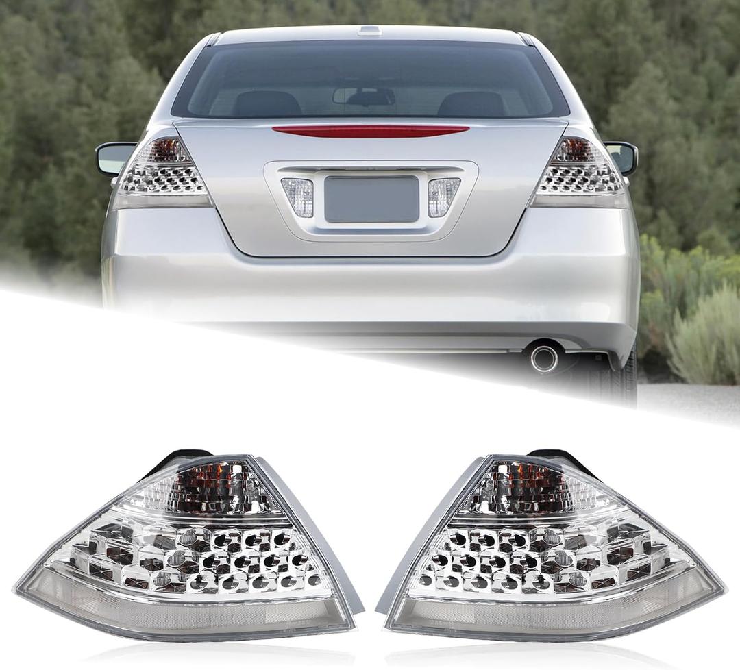 A Pair Tail Light Assembly Fit for 2006 2007 Honda Accord Sedan 4-Door Rear Light Left Driver and Right Passenger Side Rear Lamp Crystal Rear Brake Taillamp Clear Lens 33551-SDA-A32 HO2819130