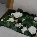 Ling's Moment 5FT White Artificial Flower Garland Fake Rose Green Leaves Floral Garland Arch Flowers Vine for Wedding Party Backdrop Decor Mantel Home Table Centerpieces Window Decorations