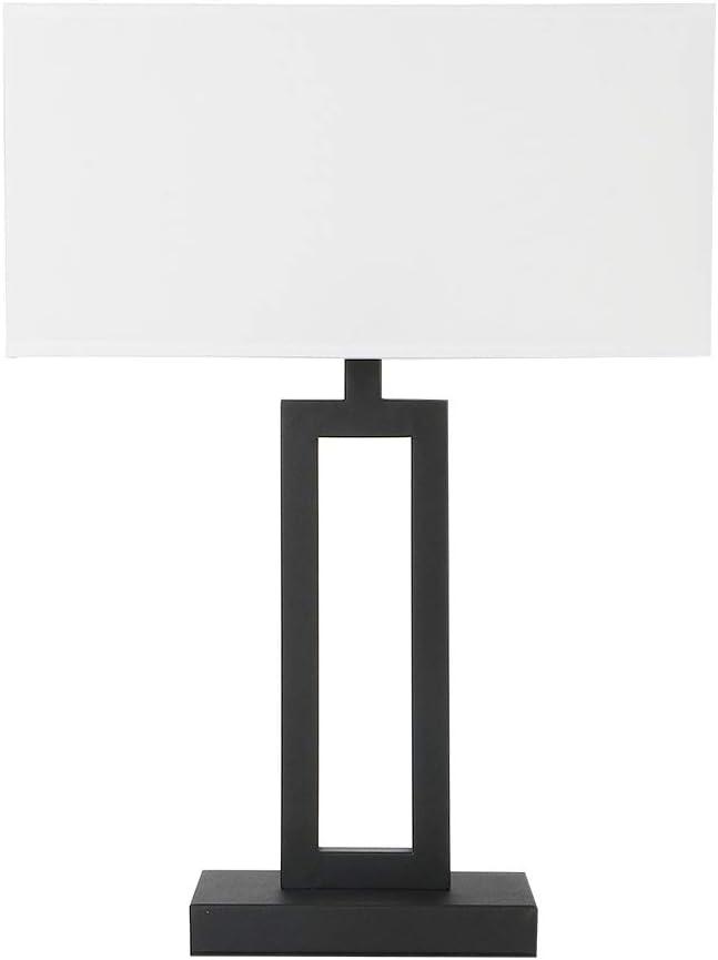 Yosoan White Indoor Table Lamp Bedside Nightstand Desk Lamp, Dimmable On Off Switch Black 65.8" Power Cord Cutout Rectangular White Fabric Shade for Bedroom Hotel Study