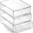 BINO | Clear Stackable Storage Drawers, Small - 3 Pack | Clear Storage Drawers with Built-In Handles | Durable Plastic Organizer Drawer | Modular Stackable Drawer Acrylic Organizer
