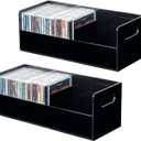 MyGift Modern Premium Black Acrylic Stackable CD Holder Racks with Cutout Carrying Handles, Compact Disc Jewel Case Display Crates, Media Storage Organizers, Set of 2