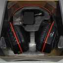 WallarGe Wireless Headphones for TV Watching with RF Transmitter Charging Dock, Plug and Play, 100 Ft Wireless Range, Rechargeable 20 Hour Battery (Black with Red)