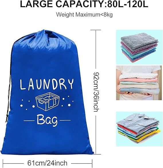 Sylfairy 2 Pack Extra Large Travel Laundry Bag, 24" x 36" Rip-Stop Dirty Clothes Organizer with Drawstring, Heavy Duty Travel Laundry Bag, Large Laundry Hamper Liner, Machine Wash (Navy)