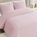 Juicy Couture Jenny Velour Striped Jacquard Queen/Full Size Comforter Bedding Set Ensemble - Pink 3 Piece Set