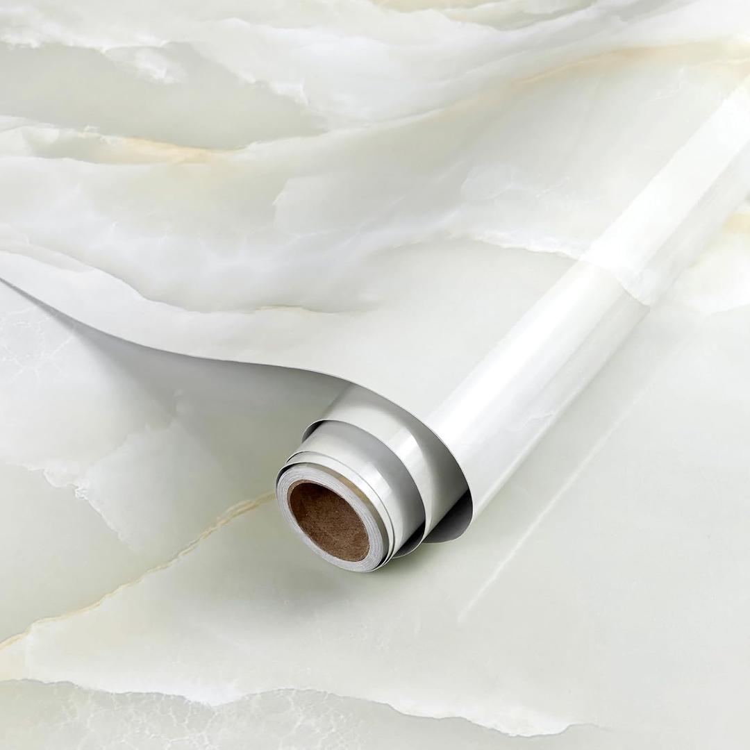 Glossy Beige Gold Marble Contact Paper for Countertops,Waterproof Removable Peel and Stick Countertop Vinyl Wrap,Self-Adhesive Marble Wallpaper for Kitchen Backsplash Bathroom,23.6"x236"