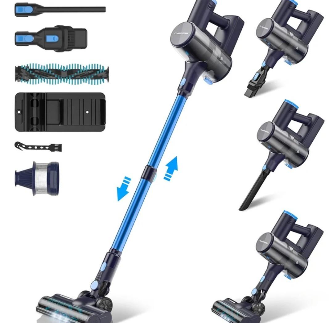 Claesydorn Cordless Vacuum Cleaner, Powerful 6-in-1 Lightweight Stick Vacuum Up to 45mins Runtime with Ultra-Large Capacity Battery, Rechargeable Handheld Vacuum for Hard Floor Pet Hair Home