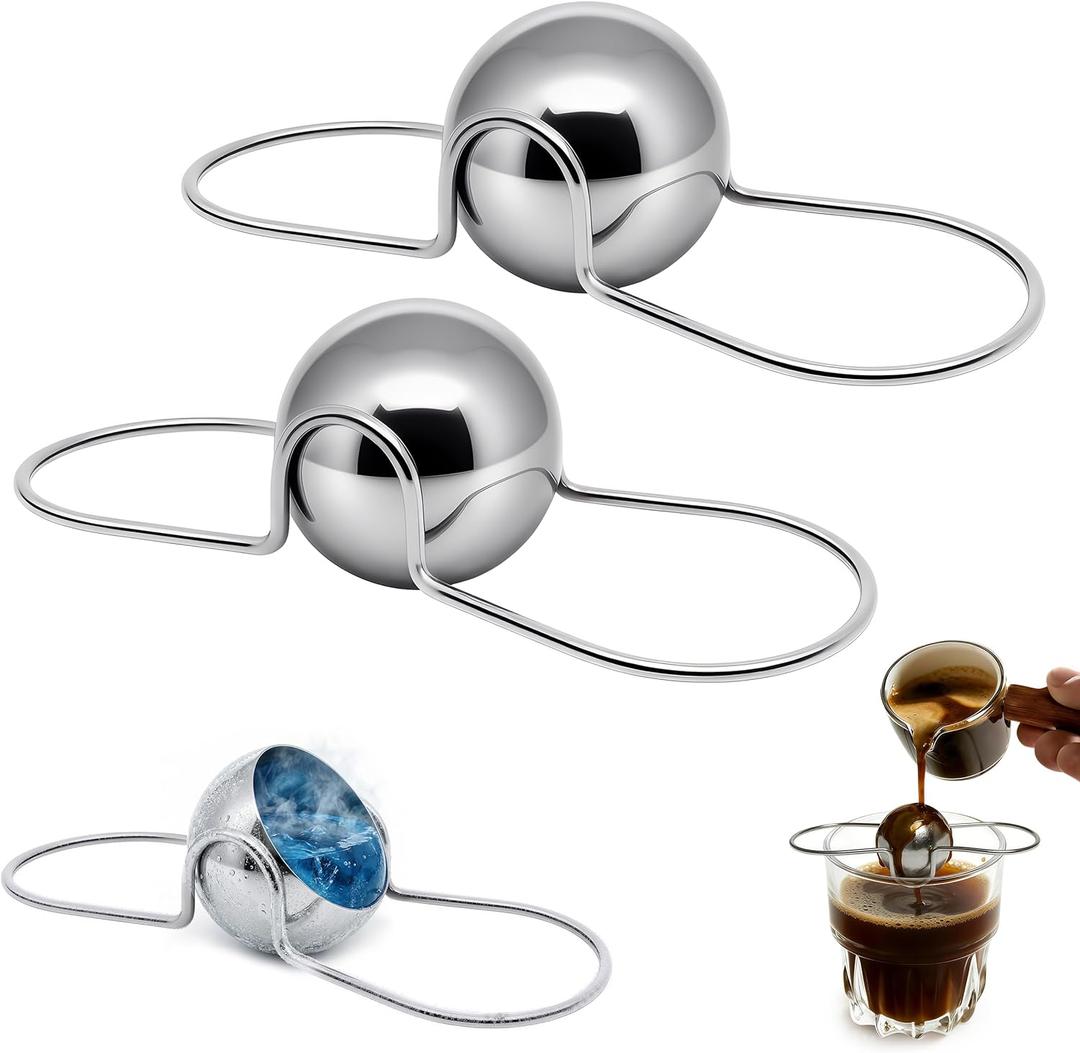 2 Pack Espresso Cooling Stones, Cold Espresso Ball & Espresso Steel Ball Design, Fast Cooling No Dilution Coffee Chilling Cubes, 304 Stainless Steel Reusable, for Iced Espresso & Nespresso