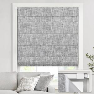 UNISHADES no Drill Cordless Roman Shades for Windows, 20" W 64" H - 100% Blackout - Linen - Grey