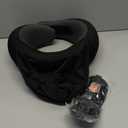 Travel Pillow - Hooded Neck Pillow Airplane Memory Foam Filling for Plane, Office, Cars Sleeping, Road Trip, Long Flights, Portable Plane Accessories, Includes Eye Mask & Earplugs (Black)