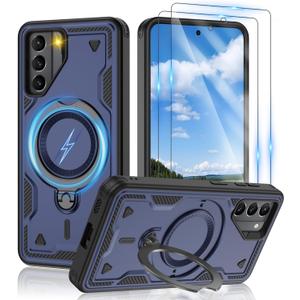Gritup for Samsung Galaxy-S21 Case:Compatible with MagSafe & [HD Screen Protector2],Metal Rotated Kickstand,Military Grade Drop Proof Anti-Fingerprint Protective Case for Samsung S21,Blue