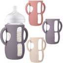 BUSOHA 3 Pack Silicone Sleeves for Avent Baby Bottles - Drop Protection Baby Bottle Sleeves with Handle for Avent Natural Baby Bottles,8 Ounce (Gray+Beige+Pink)