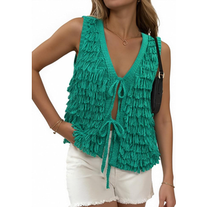 Messic Fall Sweater Vest Oversized Sleeveless Sweater Tie Front Knit Tops M