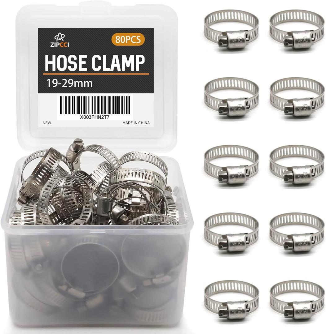 Hose Clamp 1 Inch, 80 Pack Stainless Steel Hose Clamps Worm Gear fuel line pipe clamps, 19-29mm (1 Inch)