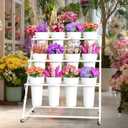 VGMiu Flower Display Stand with 12 Buckets, White Flower Cart with Wheels 3 Layers Metal Flower Bar Stand Moving Flower Stand Florist Bouquet Shelf for Weddings Party Ceremony Indoor Outdoor Garden
