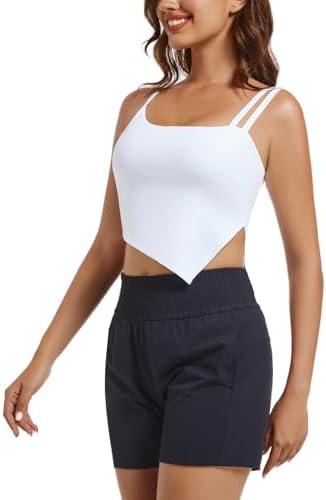 Longline Sports Bras for Women Adjustable Workout Gym Fitness Yoga Padded Bra Crop Tank Tops with Built Bras Camisole (Medium, White)