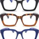 DXYXYO Blue Light Blocking Reading Glasses for Women 1.5 Oversized Computer Readers Retro Fashion Oprah Style Square 3 Pack (Black+leopar+blue)
