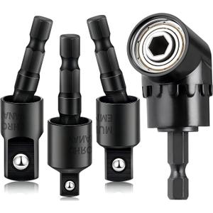 Right Angle Drill 105 Degree Right Angle Screwdriver set Drill Hex Bit Socket Adapter,360°Rotatable 3Pcs 1/4" 3/8" 1/2" Cr-V Hex Shank Impact Grade Driver Socket Adapter/Extension Set Drill Bit