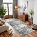 2x8 Washable Hallway Runner Rug: Abstract Stain Resistant Kitchen Rugs Farmhouse Ultra Soft Bathroom Bedroom Entryway Print Floor Mat Thin Non-Slip Indoor Carpet for Living Room Laudry(2x8,Black/Grey)