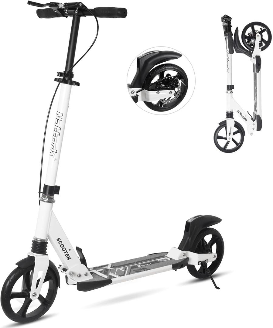 Nattork Scooter for Kids Teens and Adult Max Load 240LBS- Adjustable Height Folding Scooter with Large Sturdy Wheels Smooth Ride, Lightweight, Commuter Adult Scooters with Disc Brake,Shock Absorption