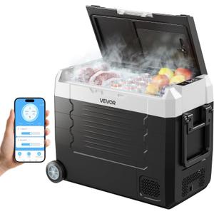 VEVOR Car Refrigerator, DC 12/24V AC100-240V Compressor Electric Cooler, -4F to 68F Truck Refrigerator with APP Control, Wheels & Dual Zone, 48 QT Cars Cooler for RVs, Boats, Camping, Fishing