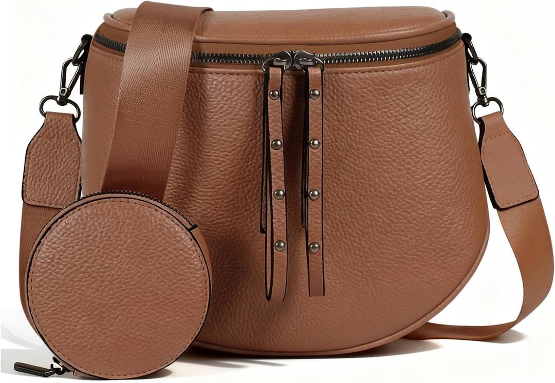 MOETYANG Crossbody Bags for Women Large Vegan Leather Bum Bag with Coin Purse (Sugar Chestnut Brown)