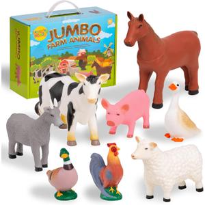 Learning Minds Set of 8 Jumbo Farm Animal Figures - Farm Animals for Toddlers Age 1-3 - Farm Toy for Kids Age 18 Months Plus - Animal Toys for Kids 1,2,3 Years Old