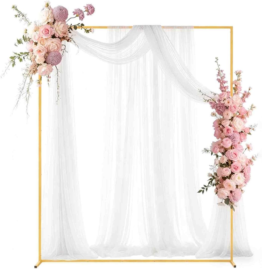 5FT x 6.6FT Square Wedding Arch Frame Gold Metal Backdrop Stand for Ceremony Bridal Baby Shower Party Birthday Anniversary Outdoor Decoration Photo Booth Background Arbor