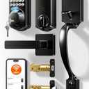 Veise VE012W-H WiFi Smart Front Door Lock Set, Built-in WiFi, App Remote & Voice Control, Fingerprint Keyless Entry Smart deadbolt with Handle, Backlit Keypad, Auto Lock, IP55 Waterproof, Matte Black