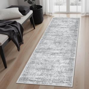 Soalmost Runner Rug 2x5 Washable Non-Slip Kitchen Runner Rugs for Bathroom Laundry Room Grey Vintage Floor Carpet Runners for Hallway Entryway