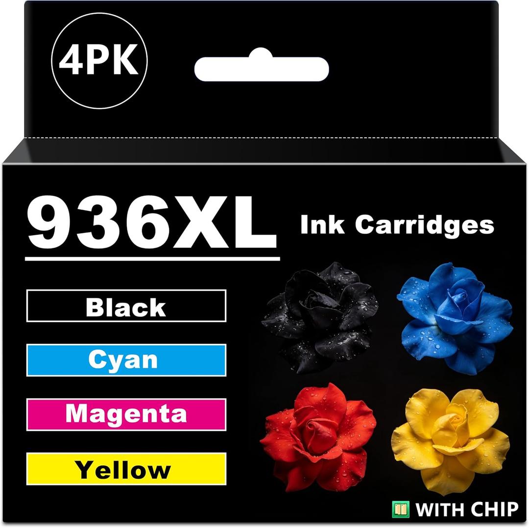Double D 936e Ink Cartridges Compatible with HP 936 936e Ink Cartridge Combo 4-Pack for OfficeJet Pro 9110b, 9125e, 9128e, 9130b, 9135e; OfficeJet Pro Wide Format 9730e (BK/C/M/Y)
