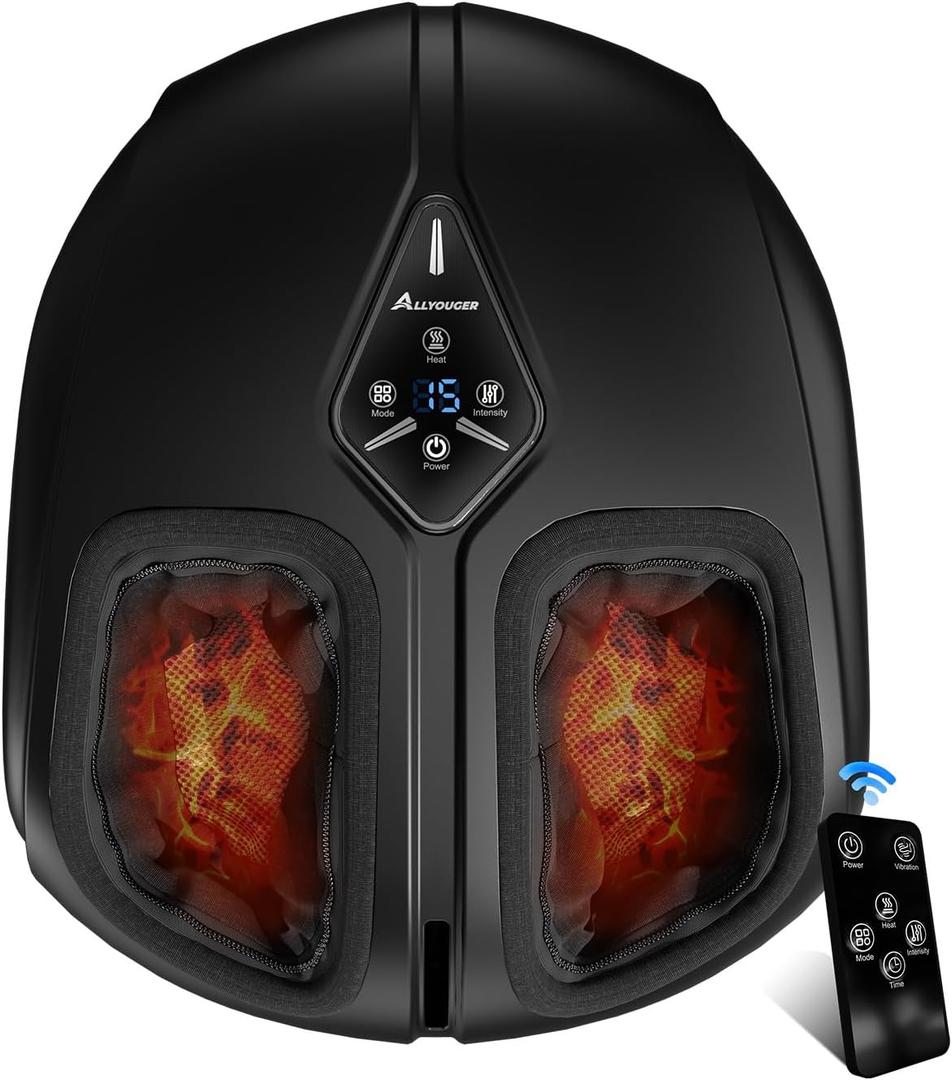 Shiatsu Foot Massager with Heat,Vibration,Air Compression and Deep Kneading for Plantar Fasciitis, Neuropathy,Improve Foot Wellness, Gifts for Women & MenBlack