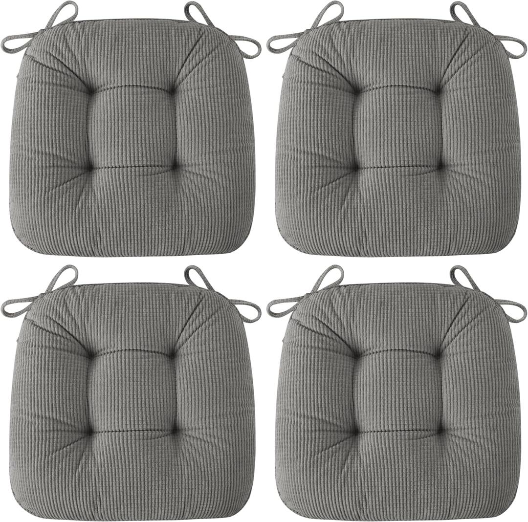 AddGrace Chair Cushions for Dining Chairs Soft Kitchen Seat Cushions 18" x 18" x 3" Non-Slip Seat Pads Grey Set of 4
