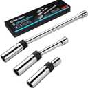 DURATECH 3PCS Swivel Magnetic Spark Plug Socket Set, 3/8" Drive Thin Wall Spark Plugs Socket Includes 5/8" x 11" 6-Point, 9/16" x 6" and 14mm x 4" 12-Point, Enhanced Magnetic Head, Cr-V Steel Made