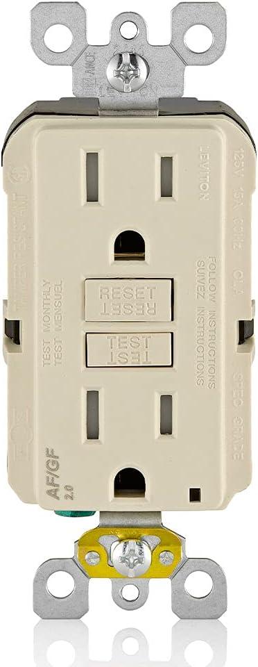 Leviton Dual-Function AFCI/ GFCI Outlet, 15 Amp, Self Test, Tamper-Resistant with LED Indicator Light, Protection from Both Electrical Shock and Electrical Fires in One Device, AGTR1-T, Light Almond